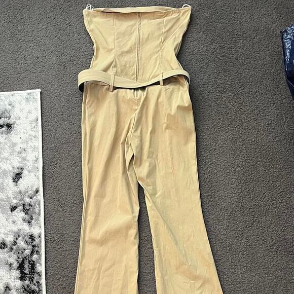 Y2k strapless belted flare full body jumpsuit romper - Picture 4 of 5